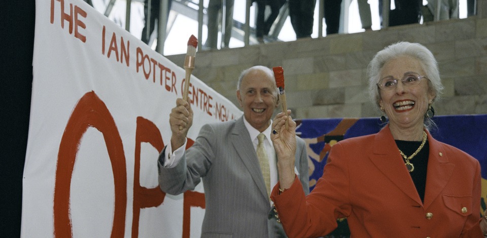 the governor of victoria john landy and lady potter at the opening of the ian potter centre ngv australia at federation square 28 november 2002 lady potter 